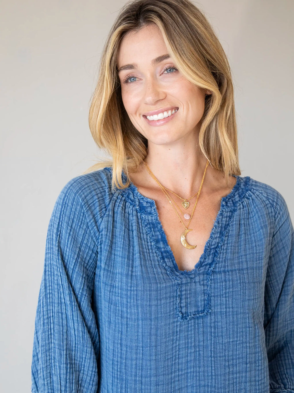 Natural Life Robyn Gauze Top - Denim Blue