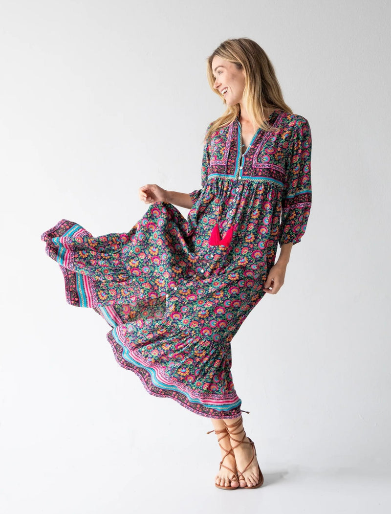 Natural Life Phoebe Maxi Dress - Black Pink Turquoise