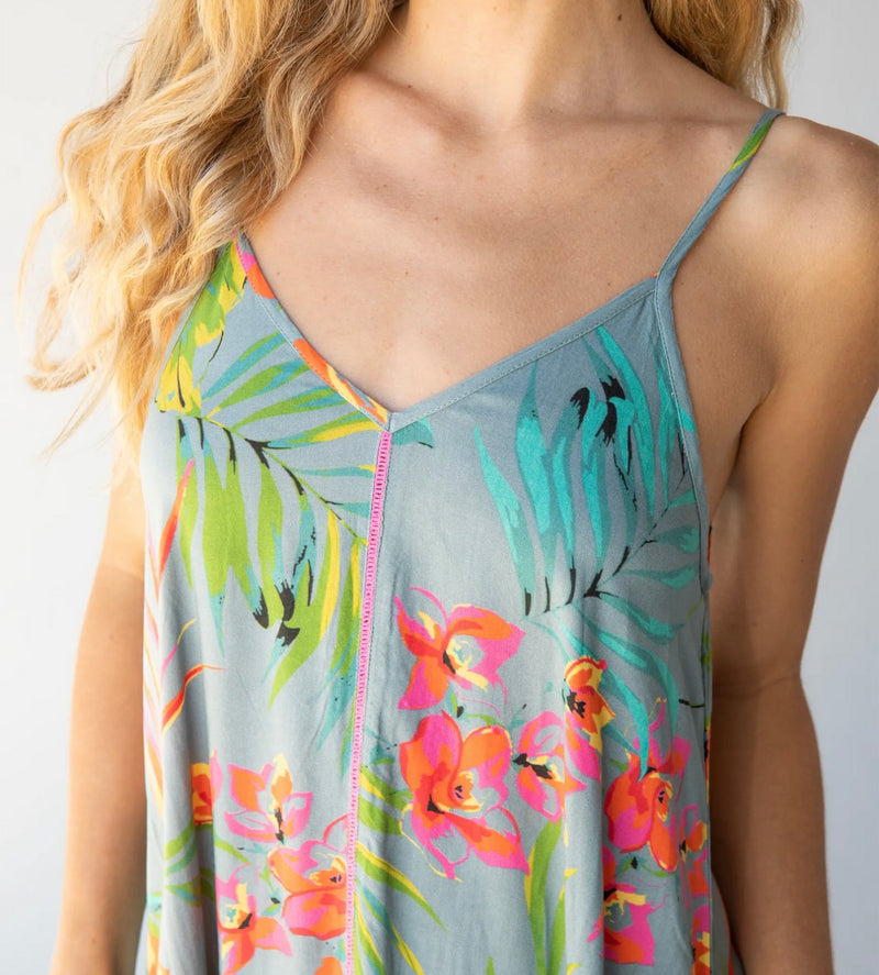 Natural Life Katrina Midi Slip Dress - Light Blue Neon Floral