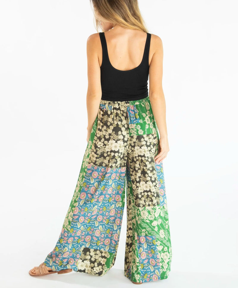 Natural Life Go With The Flow Wide Leg Pant - Green Black Blue Mixed Floral