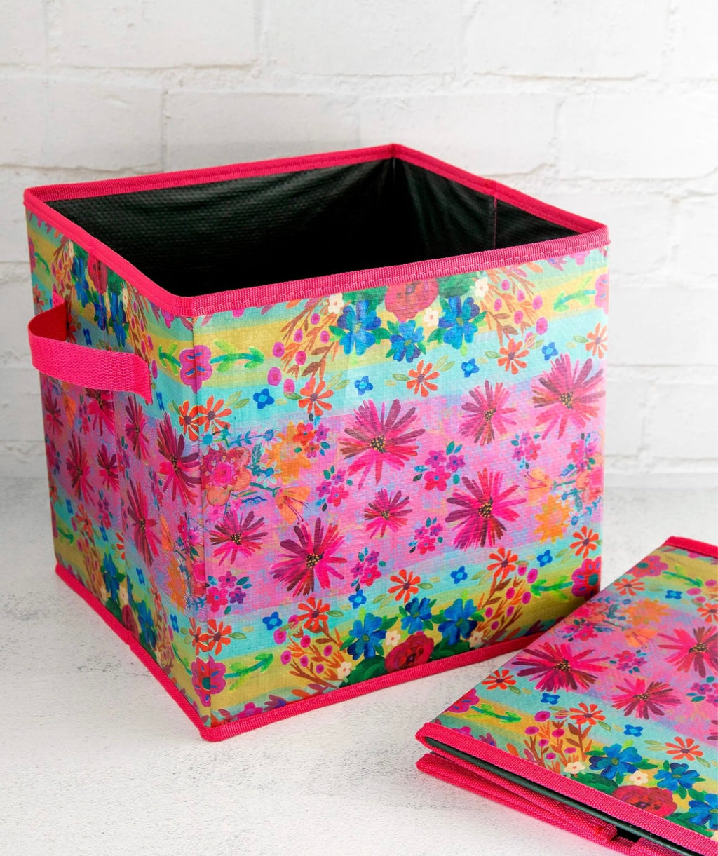 Natural Life® Collapsible Storage Cubes, Set of 2 - Pink Daisy Borders