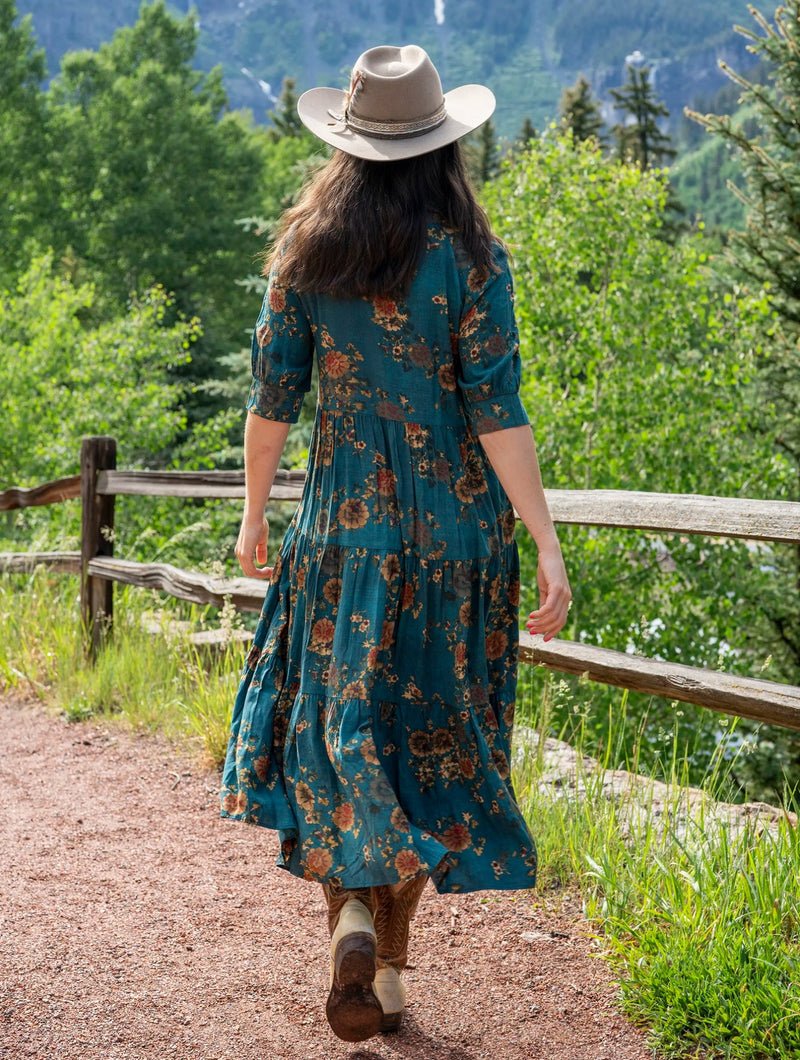 Natural Life Rebecca Midi Dress - Teal Orange Clusters