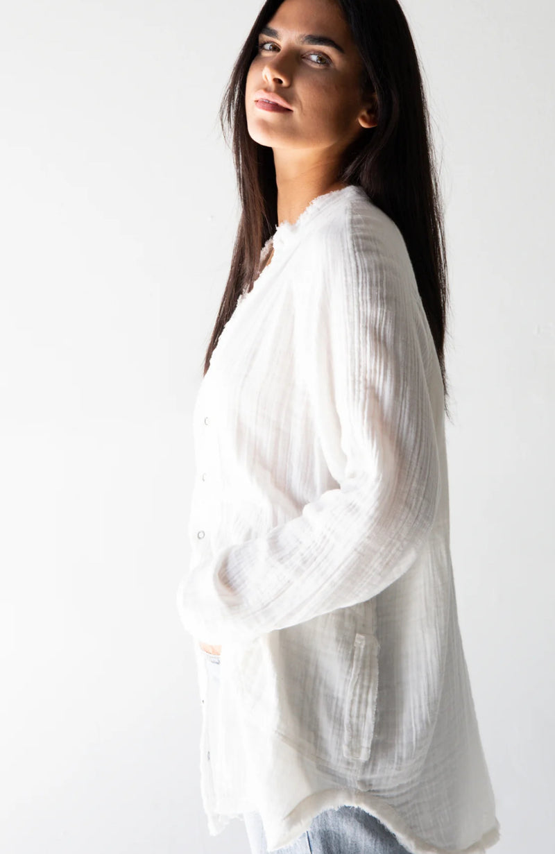 Natural Life Laid Back Button Down Top - White