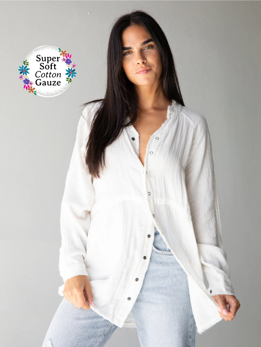 Natural Life Laid Back Button Down Top - White