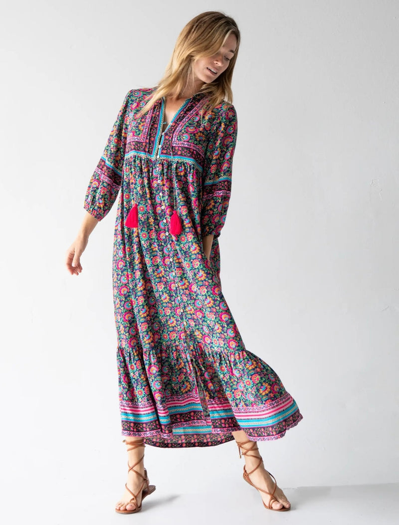 Natural Life Phoebe Maxi Dress - Black Pink Turquoise