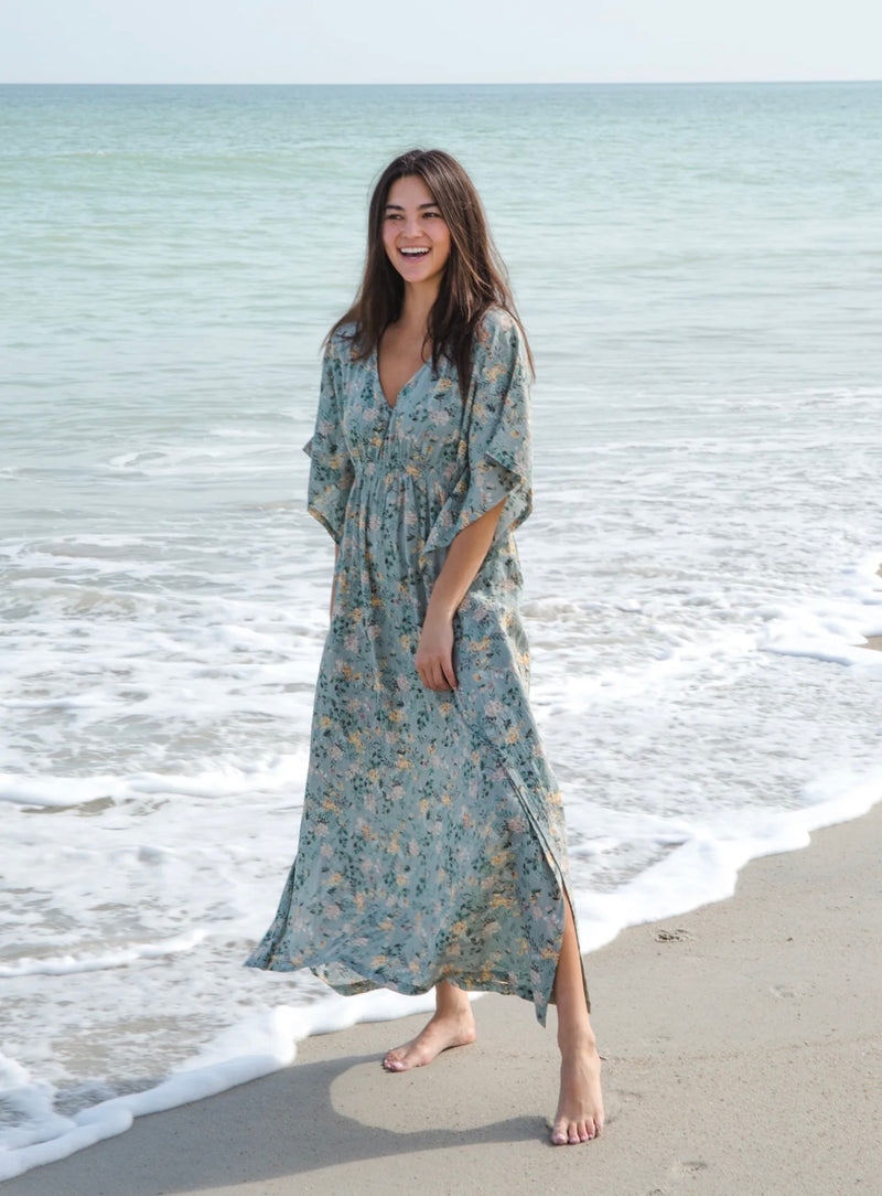 Natural Life Sanibel Kaftan Dress - Light Green Floral