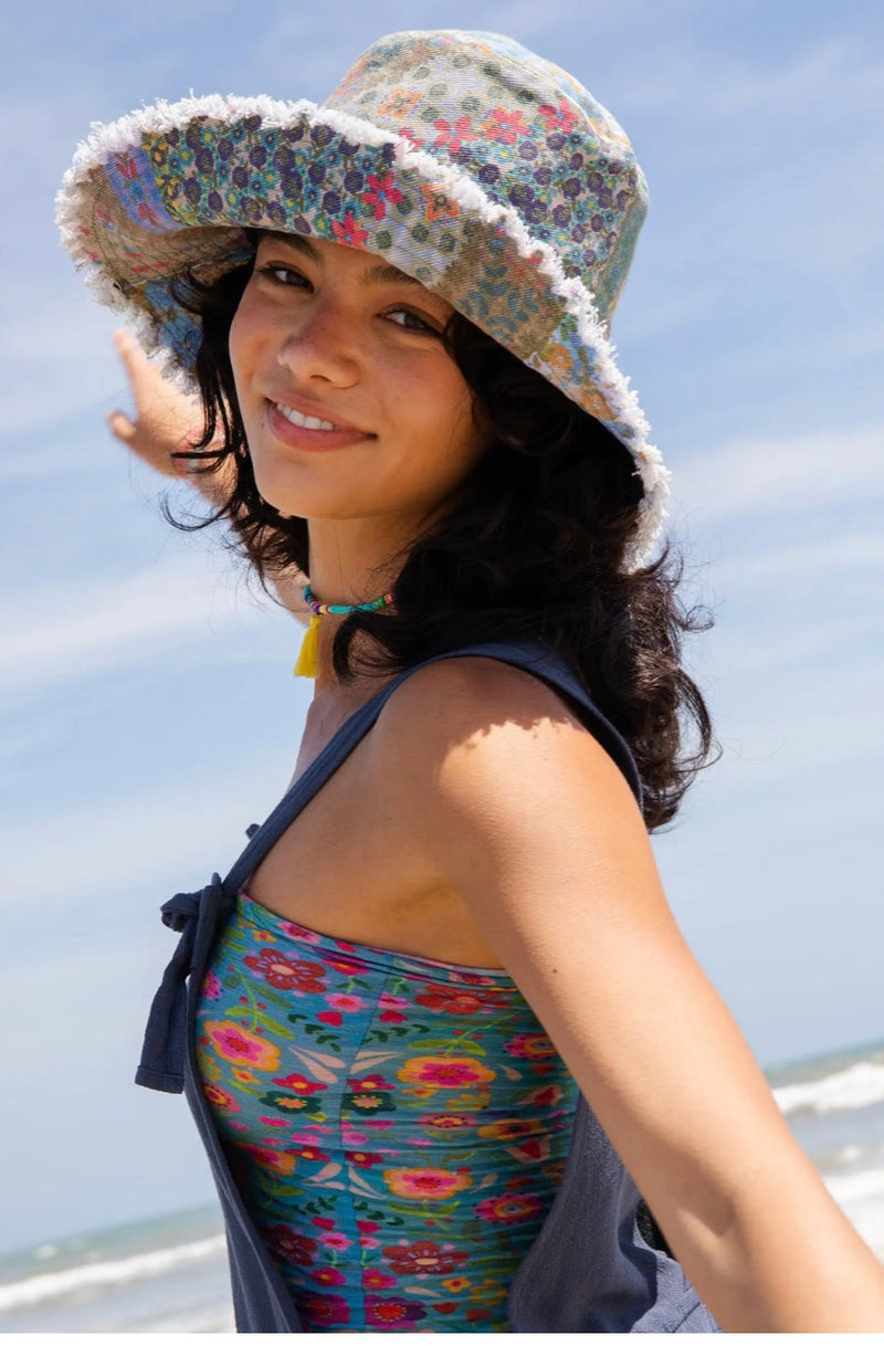 Natural Life Canvas Bucket Hat - Folk Flower Patchwork