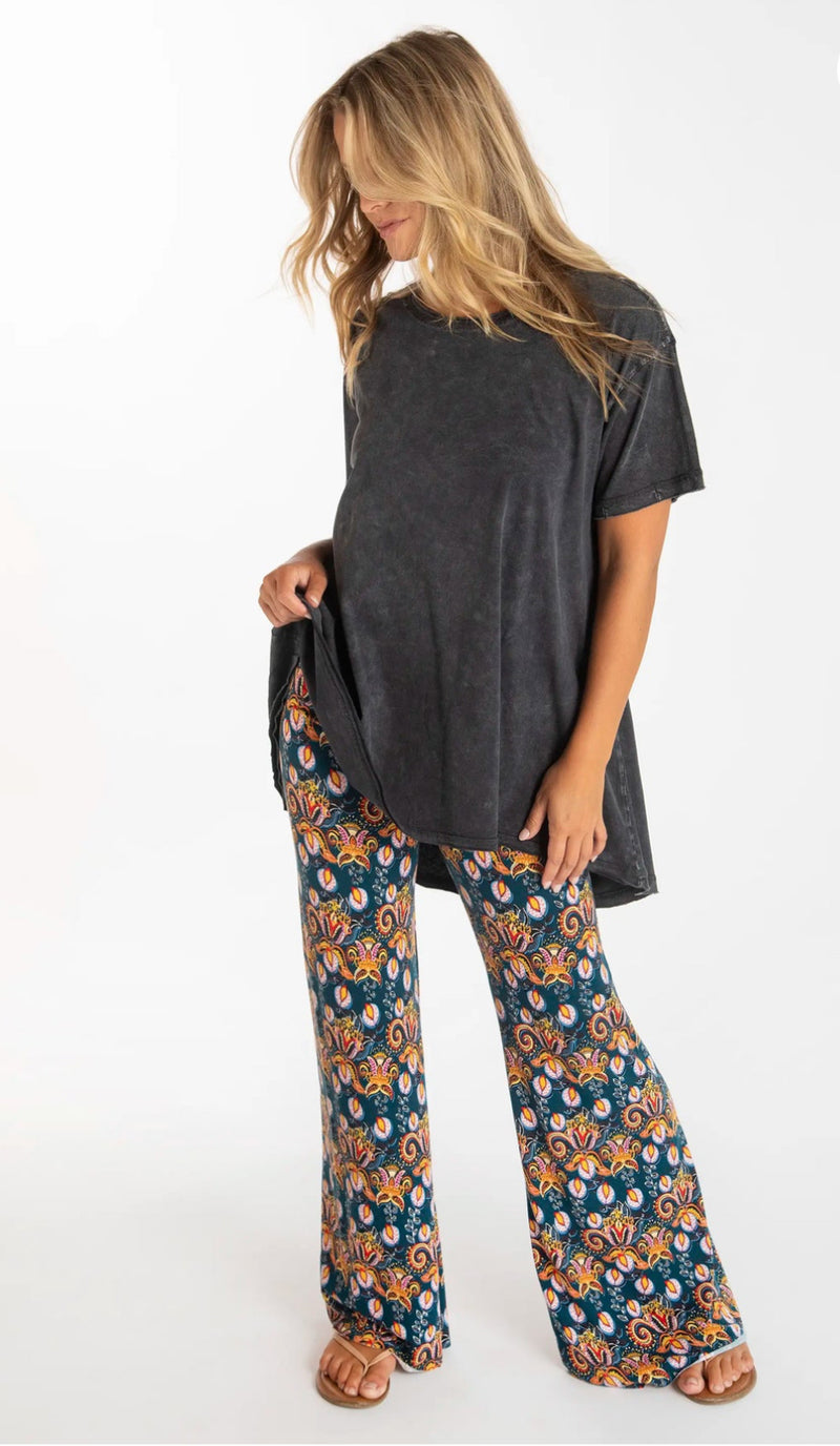 Natural Life Cali Knit Flare Pant - Teal Orange Paisley