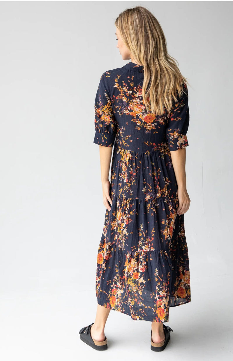 Natural Life Rebecca Midi Dress - Navy Red Bouquet