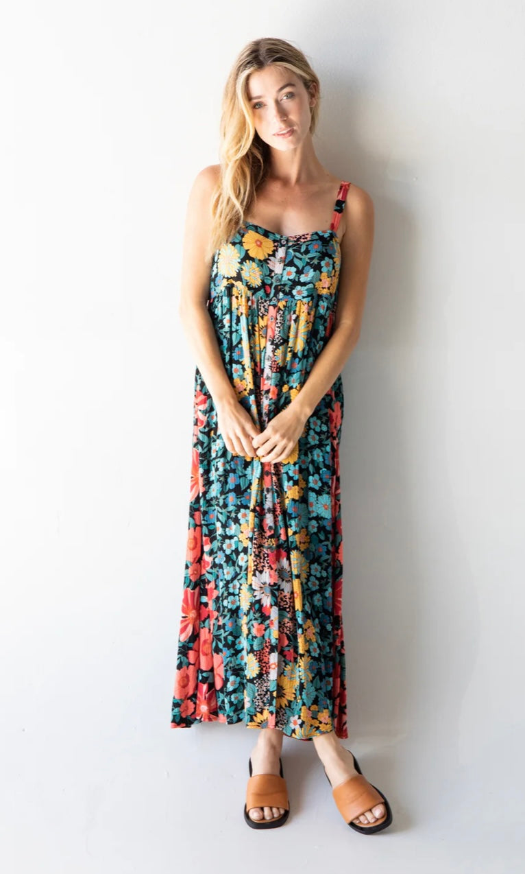 Natural Life Sidney Maxi Dress - Black Coral Floral