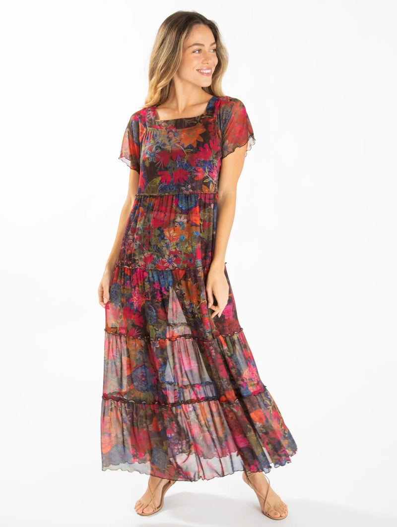 Natural Life Berkley Mesh Maxi Dress - Dark Floral Garden