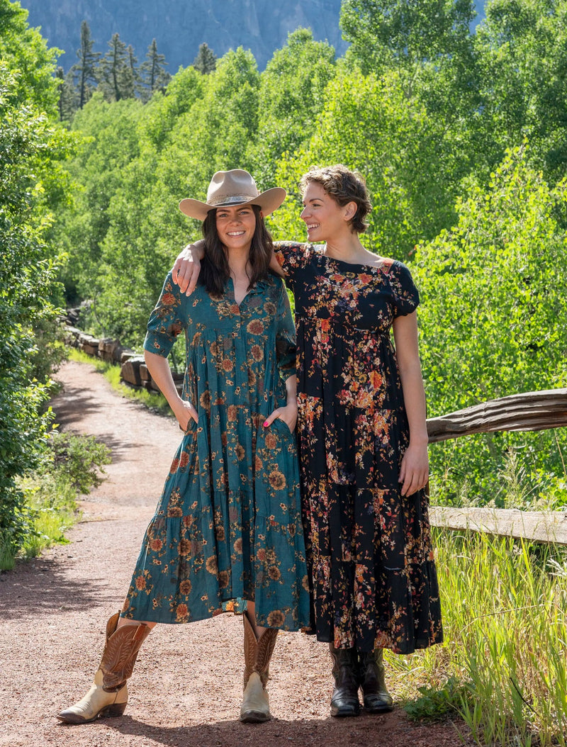 Natural Life Rebecca Midi Dress - Teal Orange Clusters