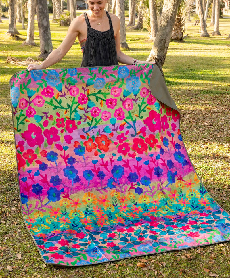 Natural Life XL Water Resistant Picnic Blanket - Rainbow Floral Rows