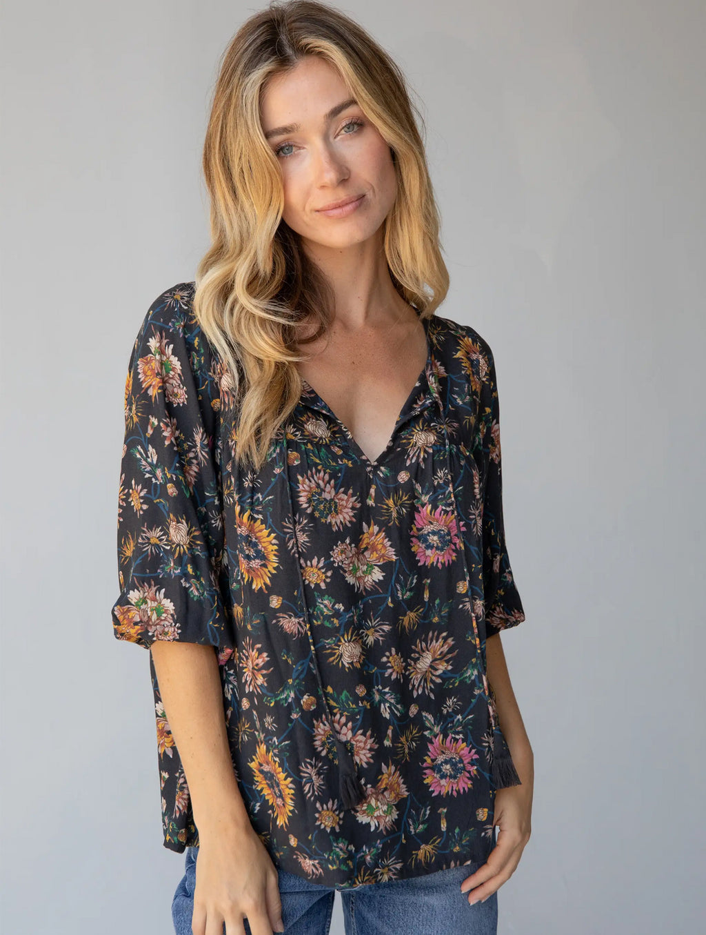 Natural Life Maribel Top - Black Floral