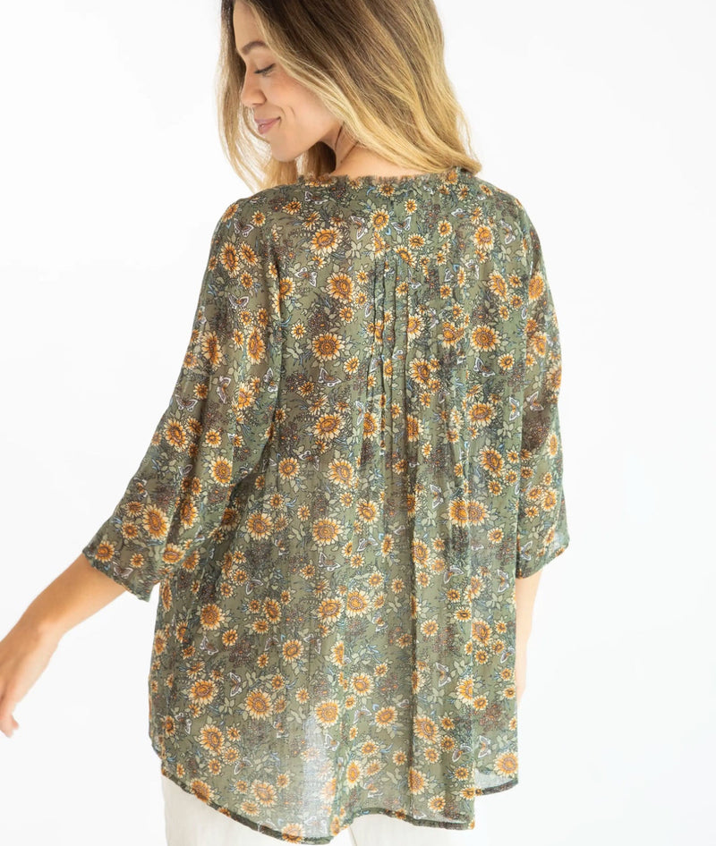 Natural Life Cotton Tunic-In-A-Bag - Green Sunflower Butterflies