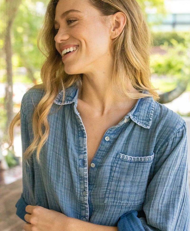 Natural Life Lola Tie Cotton Button Down - Denim