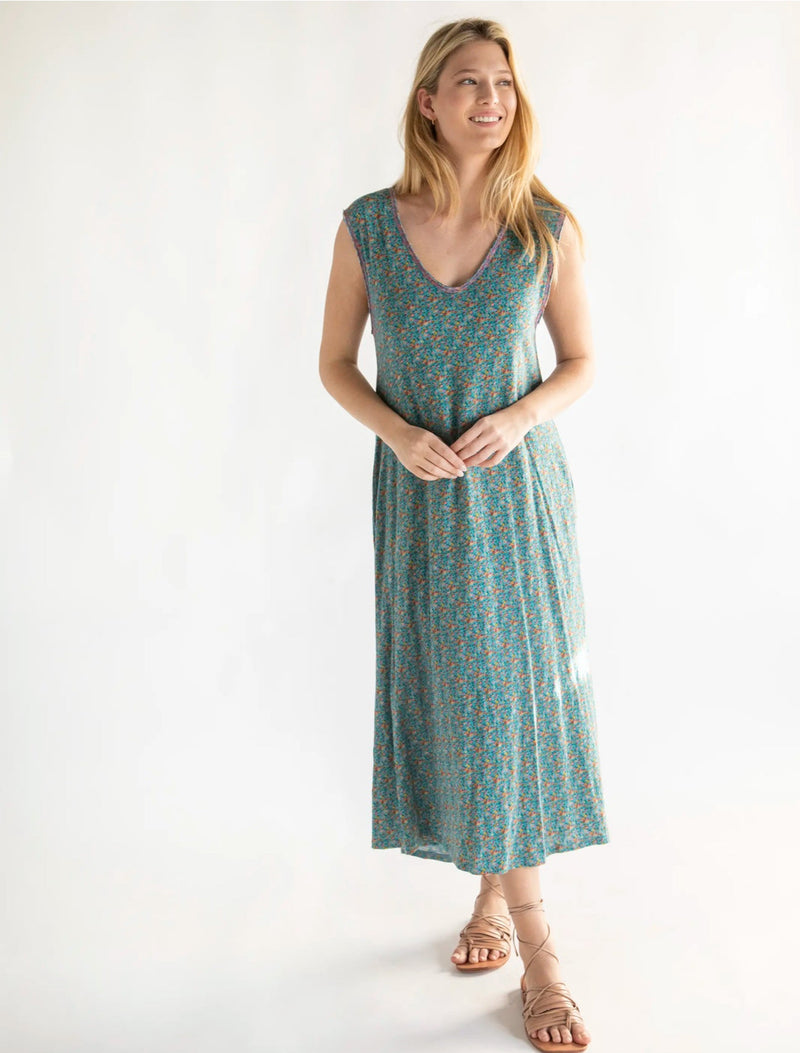 Natural Life Hangout Knit Midi Dress - Turquoise Pink Floral