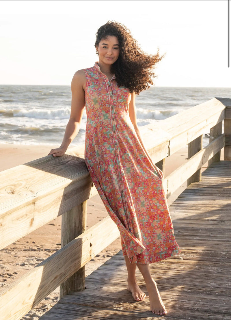 Natural Life Lauren Sleeveless Maxi Dress - Pink Red Floral