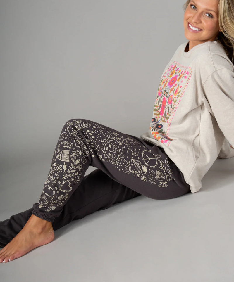 Natural Life Quinn Graphic Knit Jogger - Charcoal Doodle