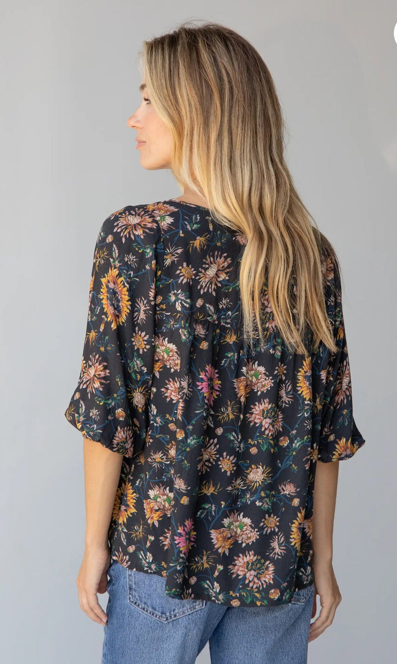 Natural Life Maribel Top - Black Floral