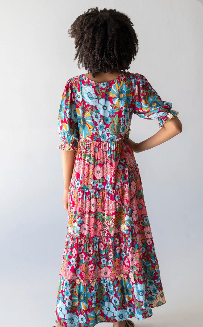 Natural Life Collette Tiered Maxi Dress - Blue Red Floral