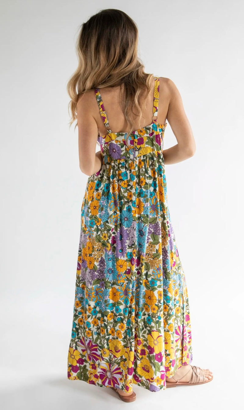 Natural Life Patti Side Slit Maxi Dress - Ivory Blue Floral