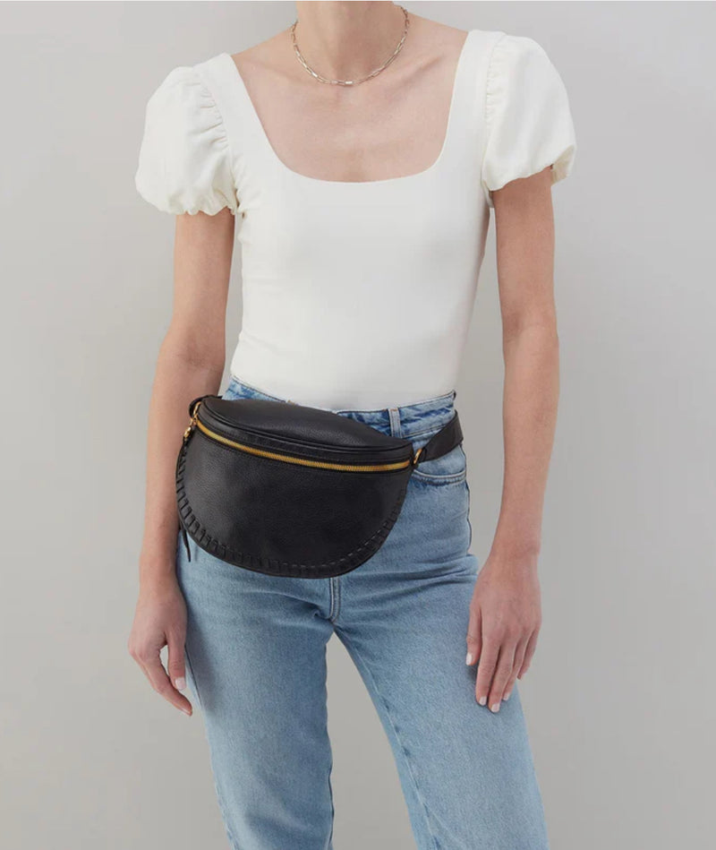 Hobo Juno Belt Bag - Black Pebbled Leather with Whipstitch