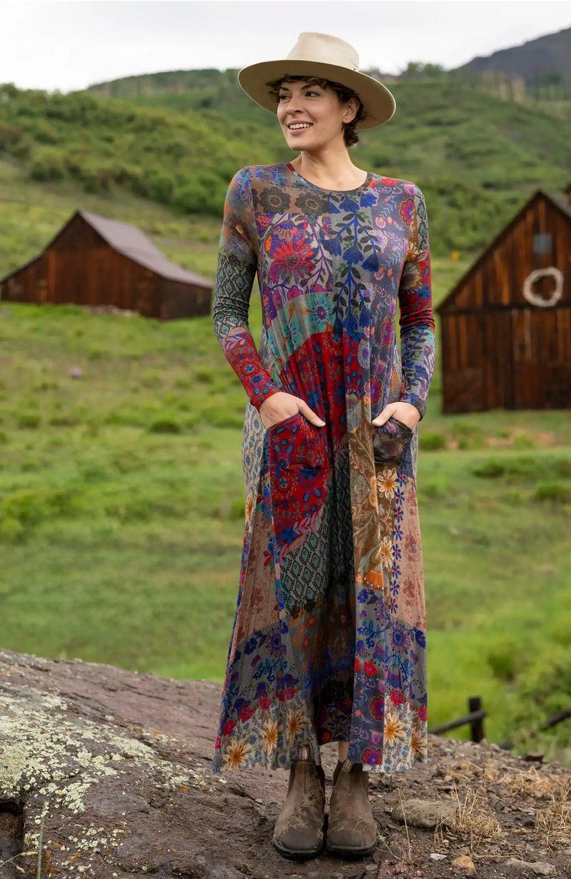 Natural Life Stevie Knit Maxi Dress - Mandala Borders Patchwork