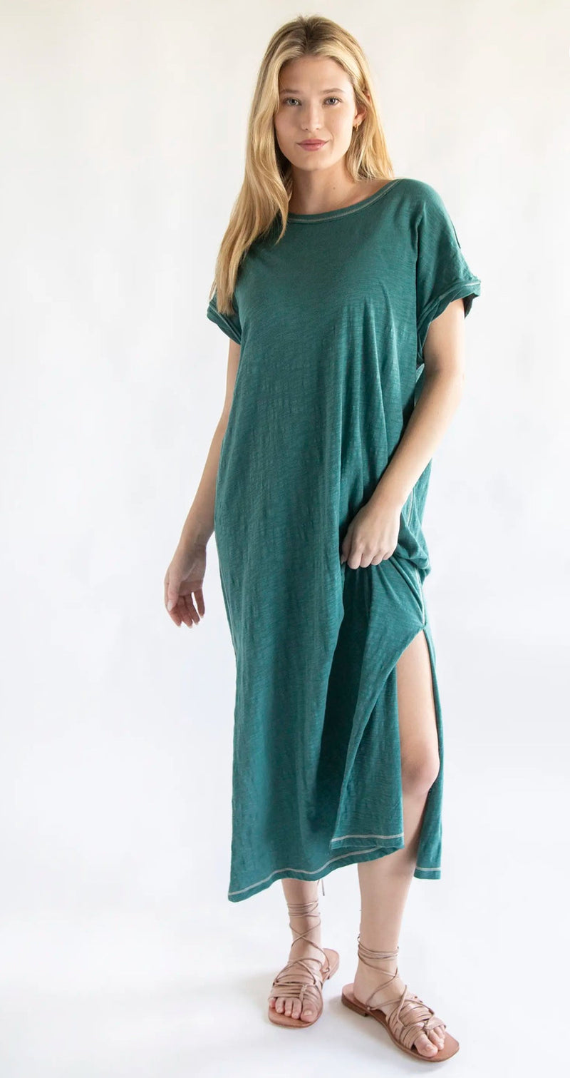 Natural Life Frankie Knit Tee Midi Dress - Sea Green Anne-Paige Natural Life Frankie Knit Tee Midi Dress - Sea Green Anne-Paige