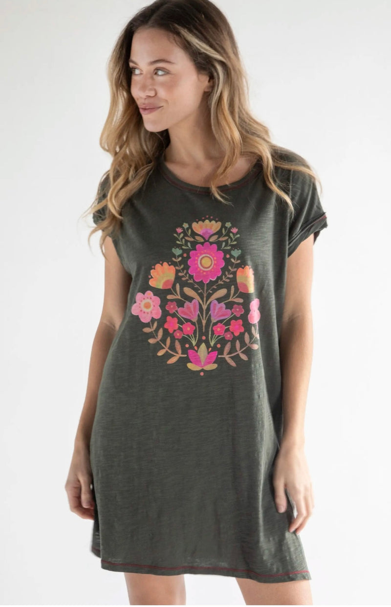 Natural Life Frankie Knit Tee Dress - Folk Flower Anne-Paige Natural Life Frankie Knit Tee Dress - Folk Flower Anne-Paige