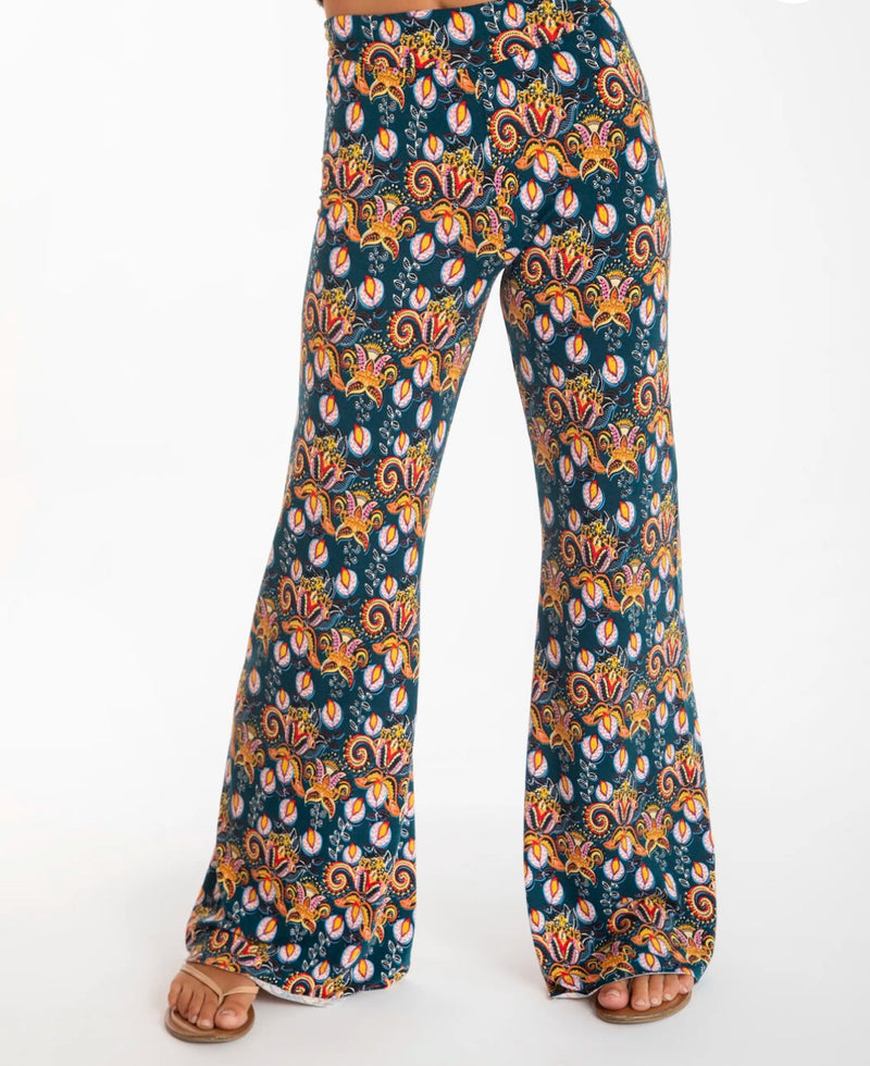 Natural Life Cali Knit Flare Pant - Teal Orange Paisley