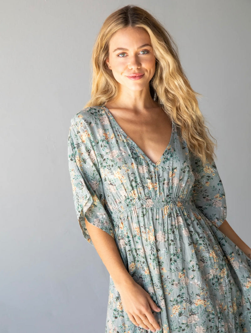 Natural Life Sanibel Kaftan Dress - Light Green Floral