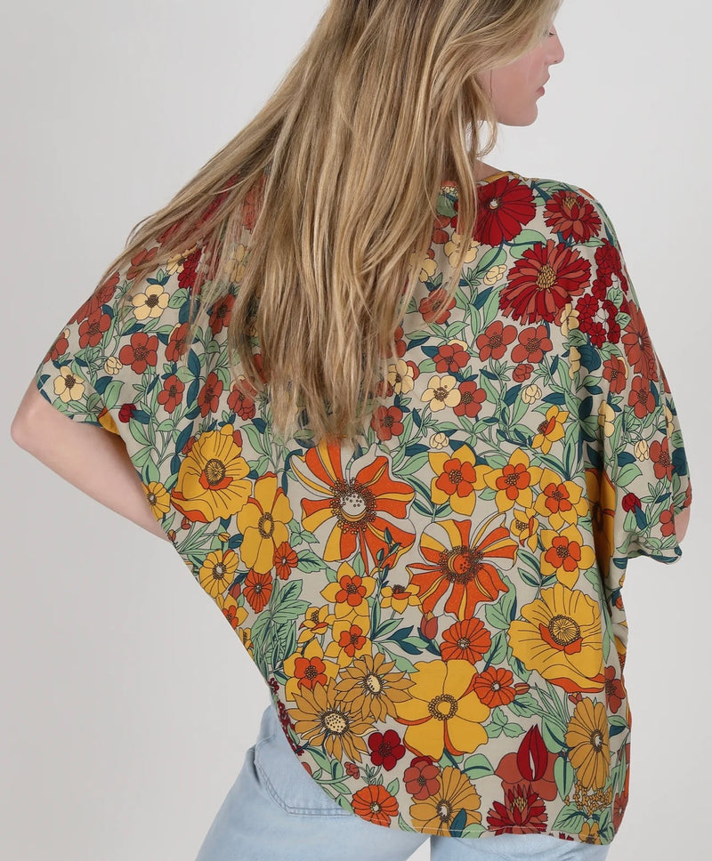 Natural Life Easy V-Neck Top - Gold Vintage Floral