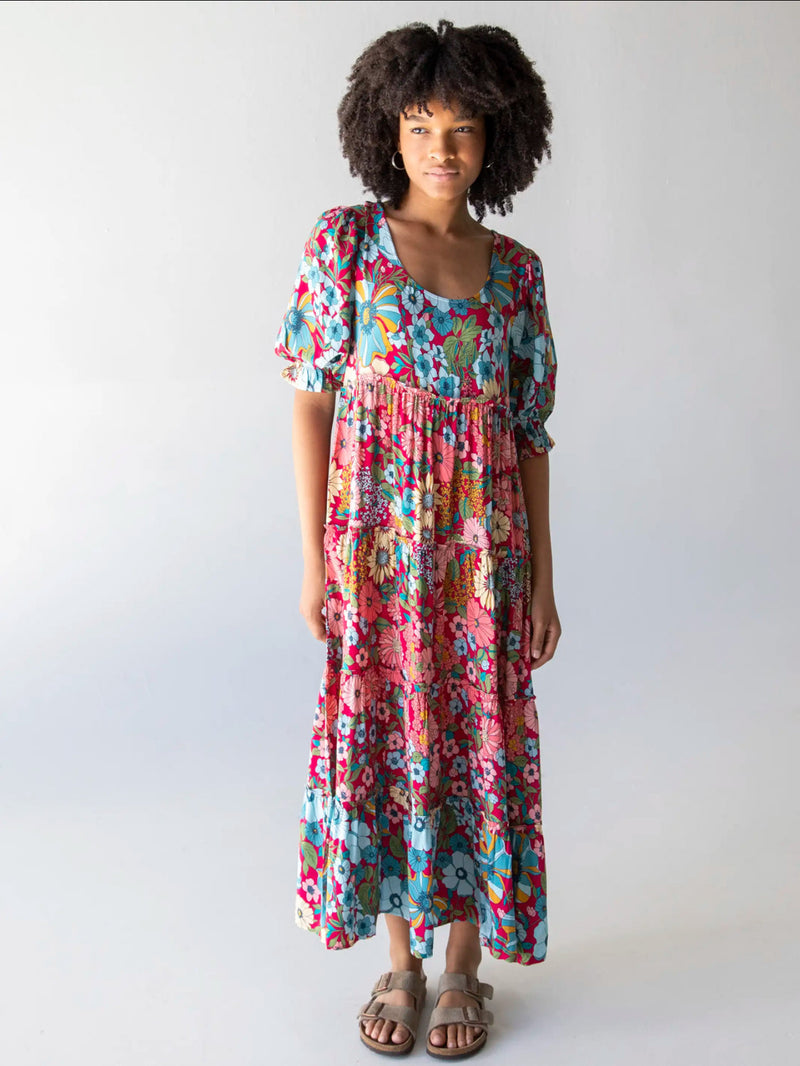 Natural Life Collette Tiered Maxi Dress - Blue Red Floral