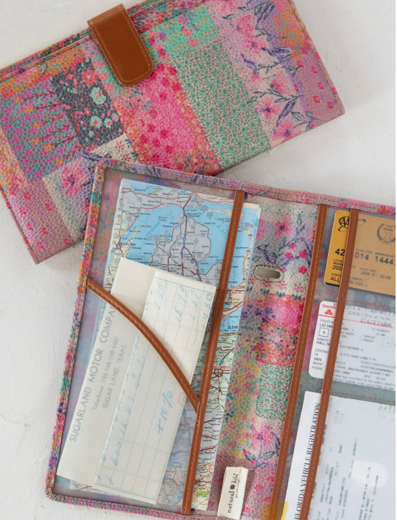 Natural Life Car Document Holder - Pink Watercolor Patchwork