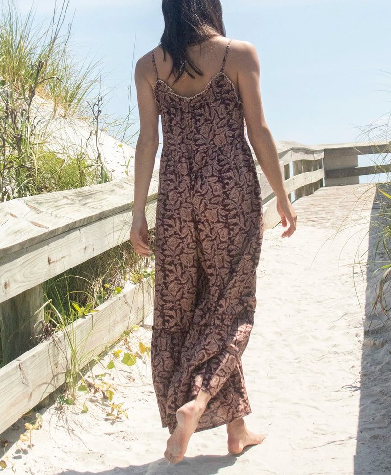 Natural Life Harley Jumpsuit - Brown Floral Vines