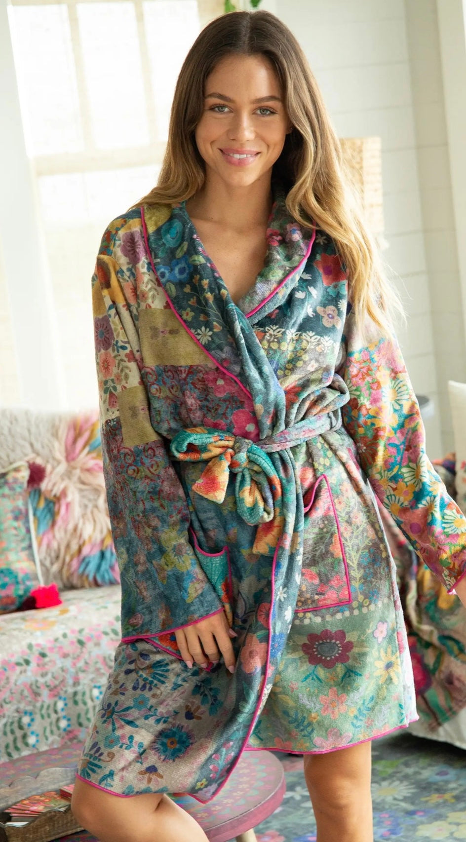 Natural Life Cozy Blanket Robe - Patchwork Love
