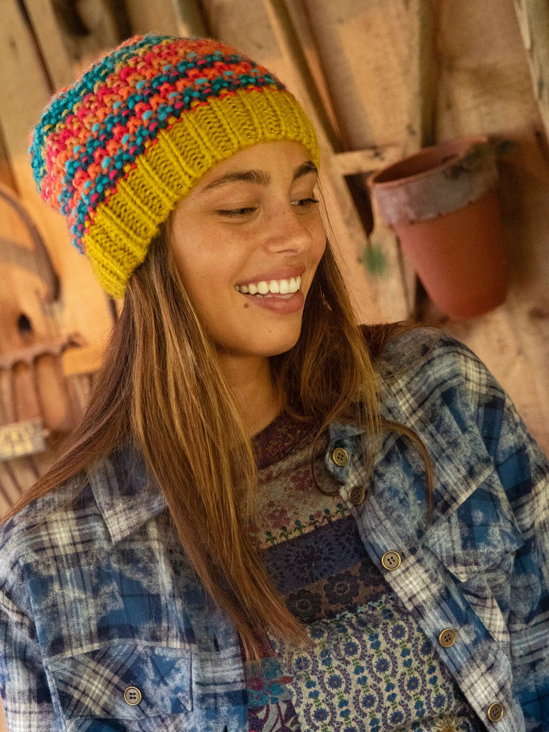 Natural Life Chunky Striped Beanie - Mustard