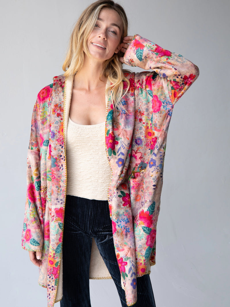 Natural Life Cozy Blanket Kimono - Taupe Ditsy