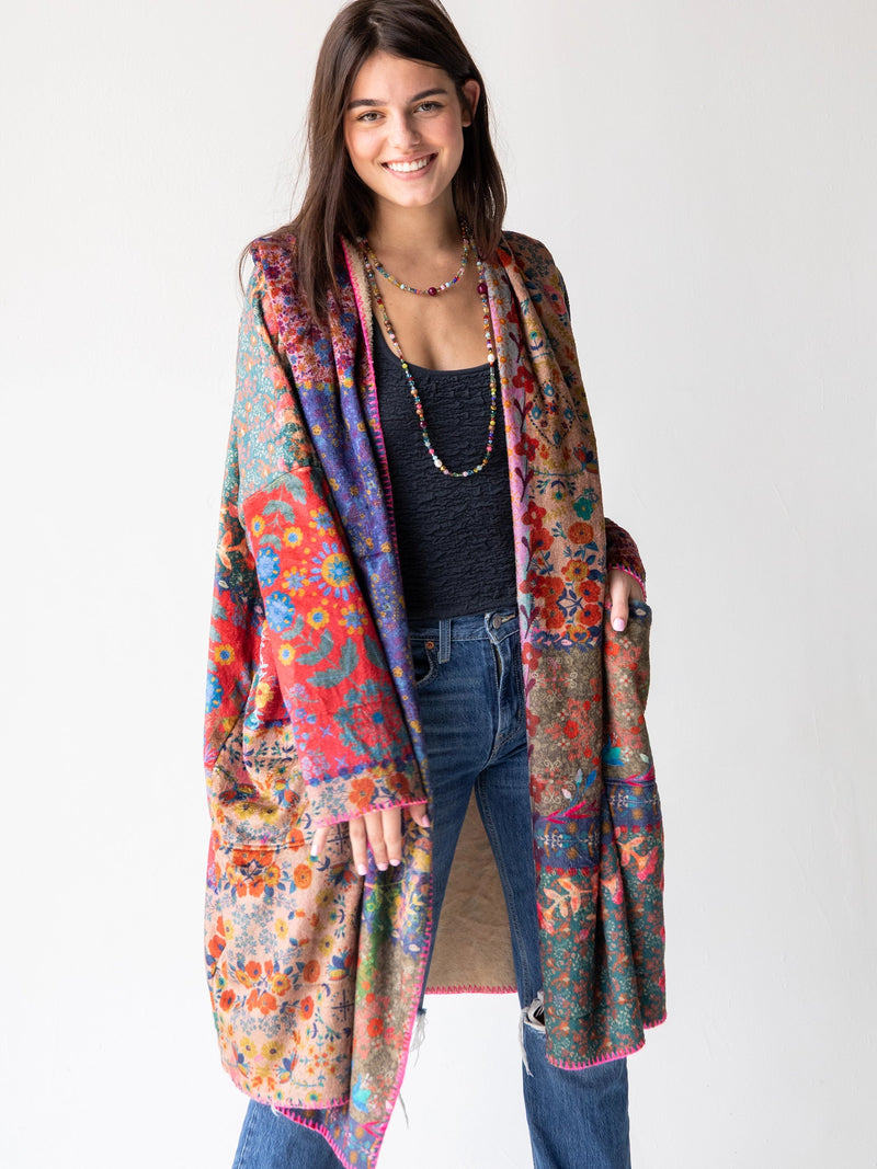 Natural Life Long Blanket Kimono - Vintage Patchwork