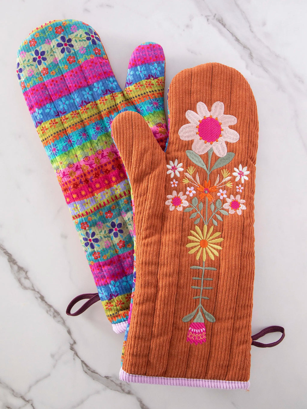 Natural Life Bake Happy Double-Sided Oven Mitt - Rust Folk Flower