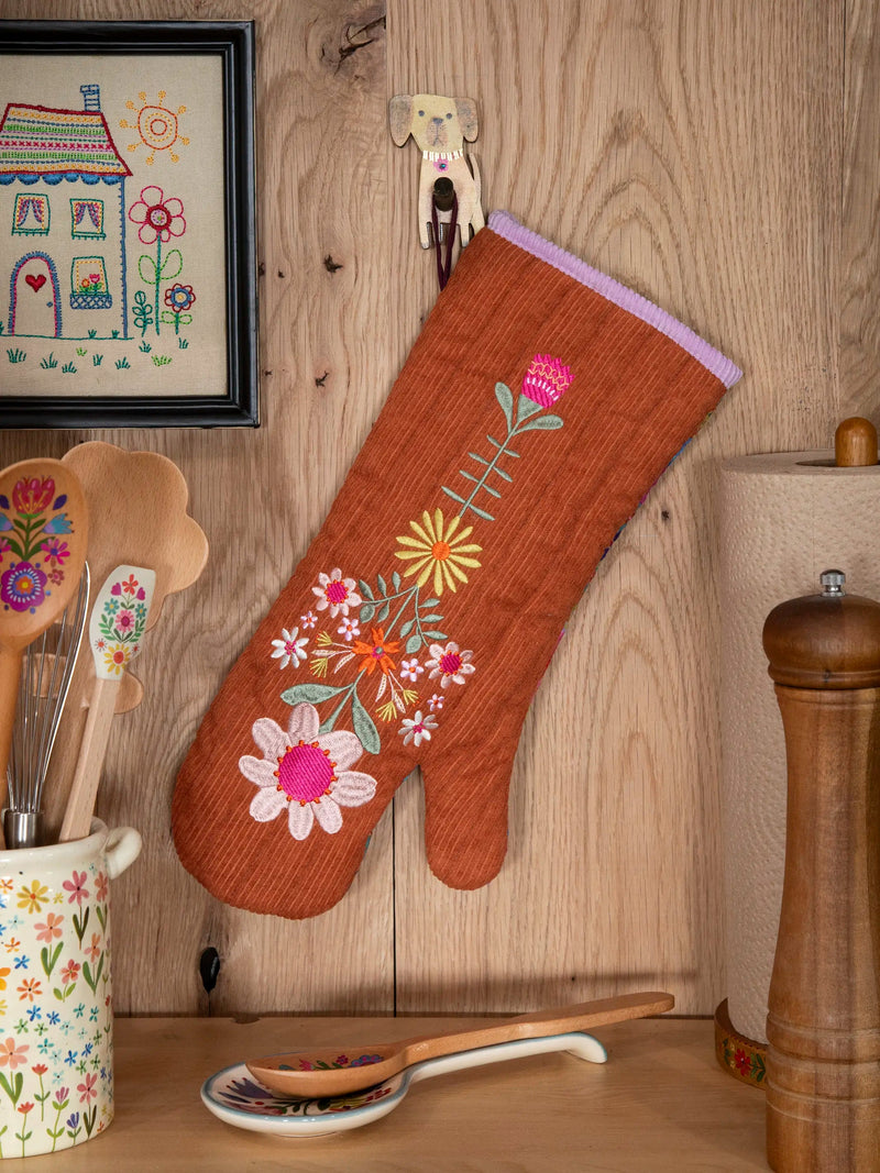 Natural Life Bake Happy Double-Sided Oven Mitt - Rust Folk Flower