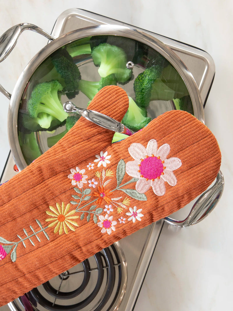 Natural Life Bake Happy Double-Sided Oven Mitt - Rust Folk Flower