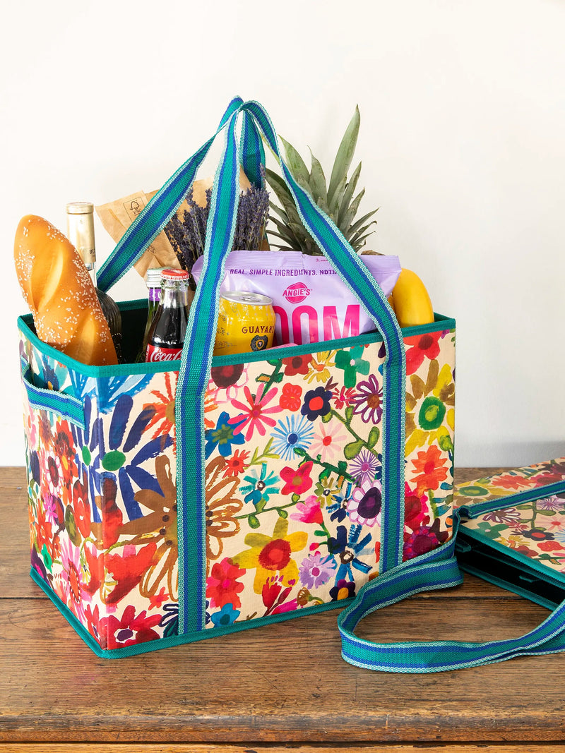 Natural Life Reusable Grocery Totes, Set of 2 - Bright Floral Garden
