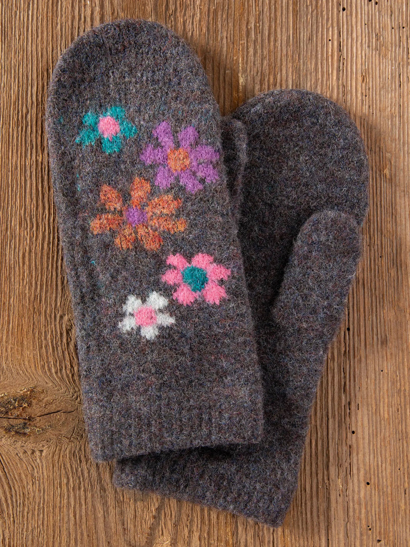 Natural Life Intarsia Mittens - Charcoal Daisy