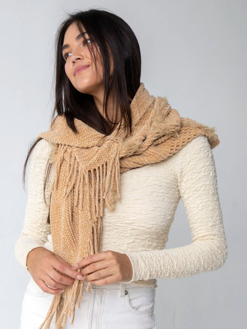 Natural Life Chenille Poncho Scarf - Tan