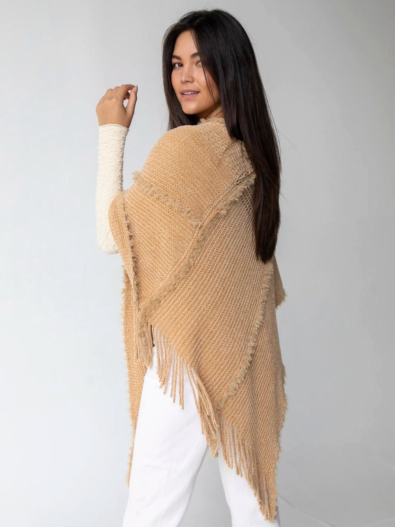 Natural Life Chenille Poncho Scarf - Tan