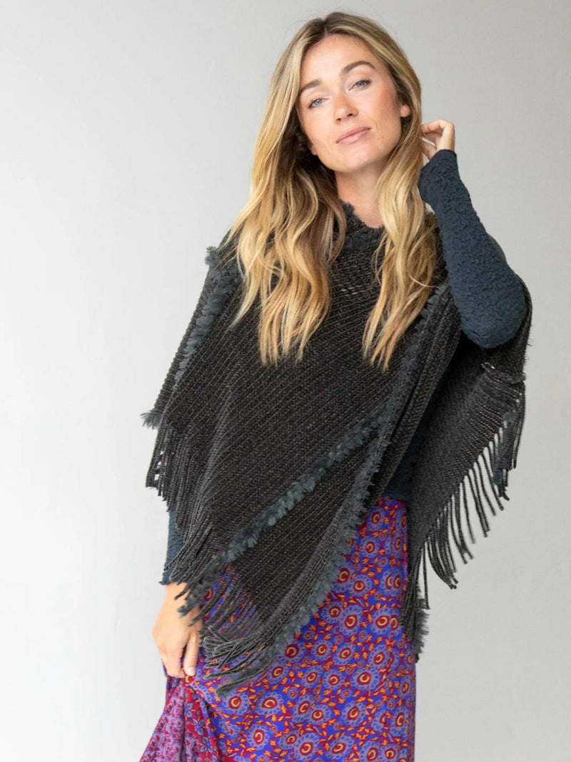 Natural Life Chenille Poncho Scarf - Charcoal