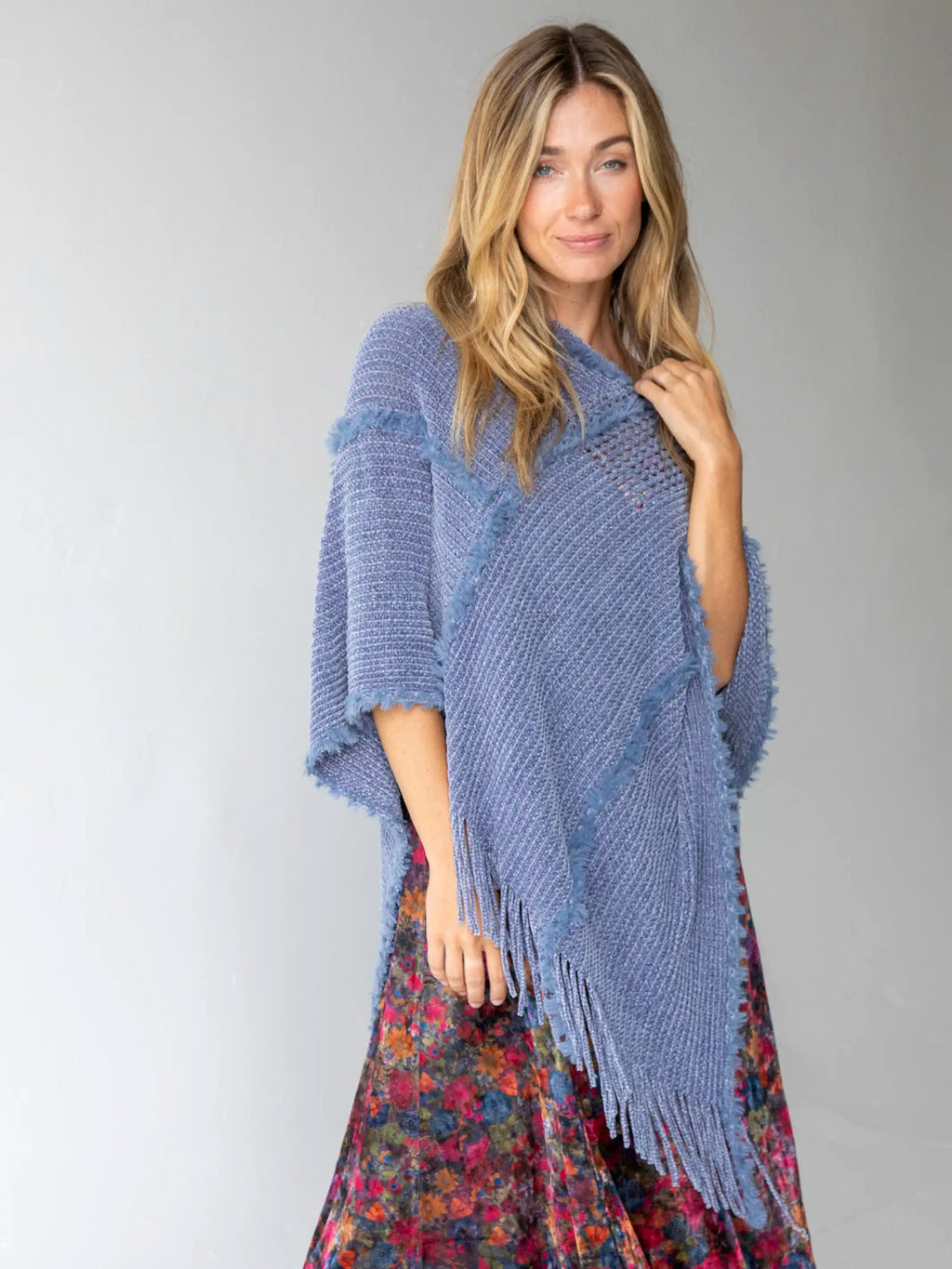 Natural Life Chenille Poncho Scarf - Light Blue