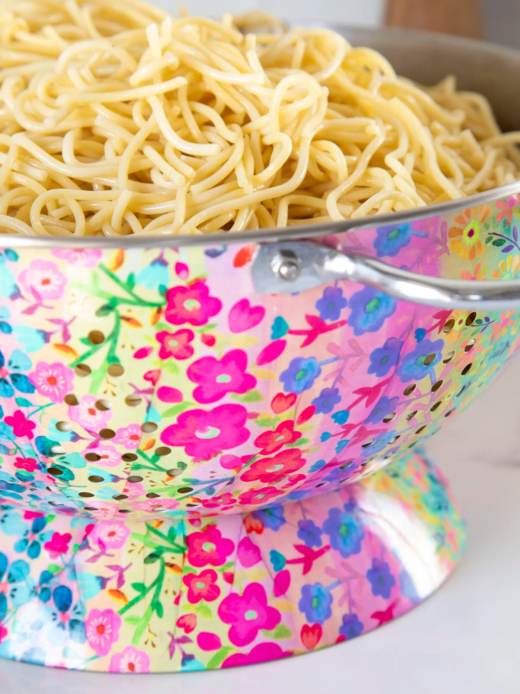 Natural Life Stainless Steel Colander - Rainbow Floral Rows